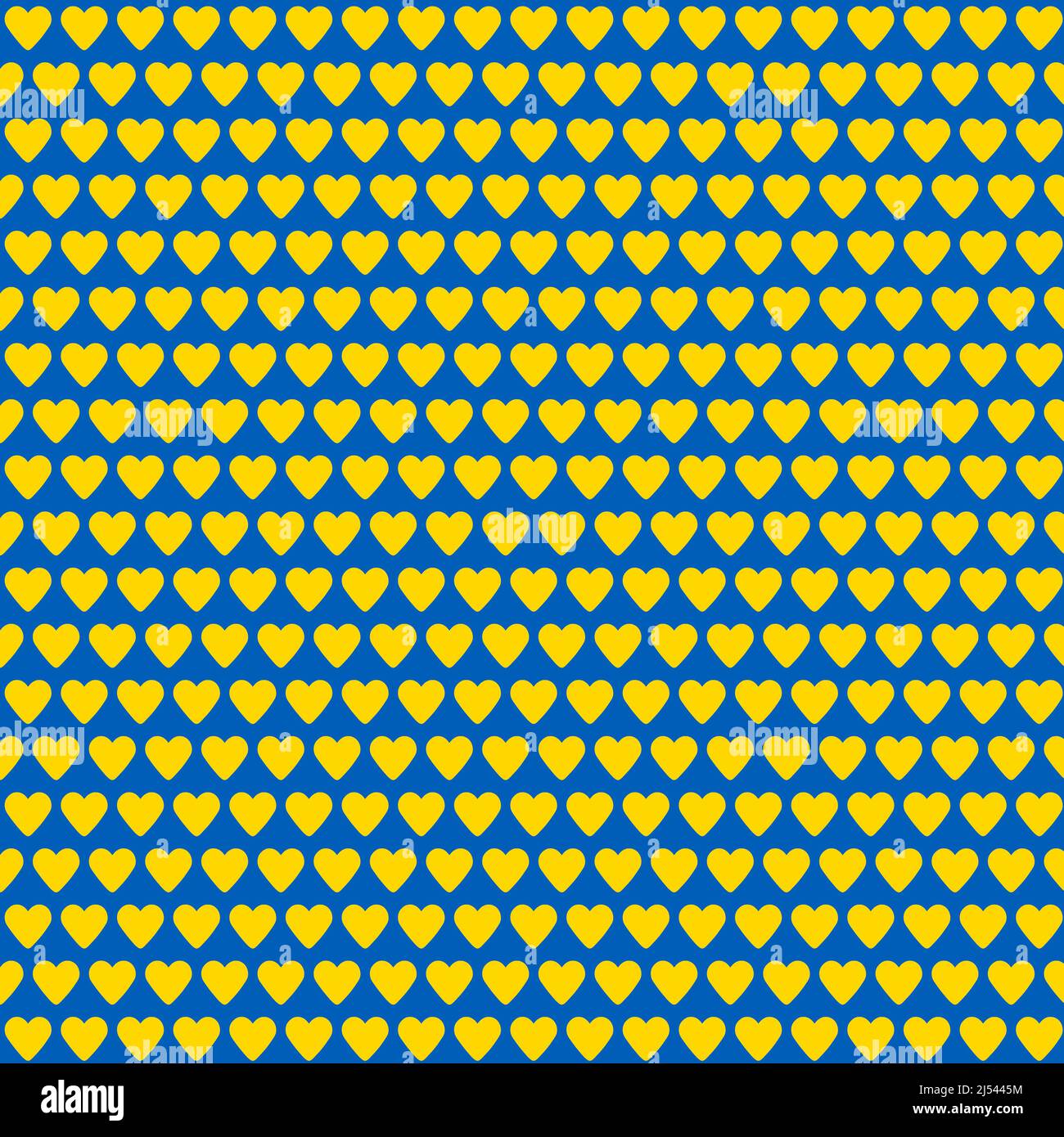 Stand with Ukraine backdrop: seamless pattern made of yellow hearts on blue background Stock Photo