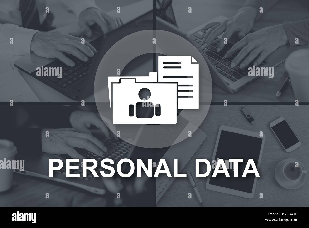 Personal data concept illustrated by pictures on background Stock Photo ...