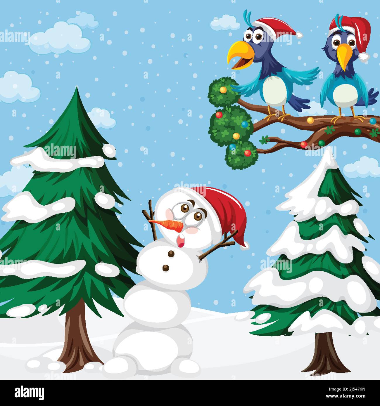 Christmas holidays with snowman and birds illustration Stock Vector ...