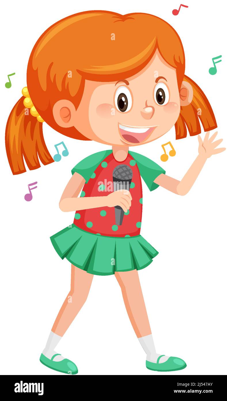 Music Clipart-cute young girl holding a microphone and singing clip art