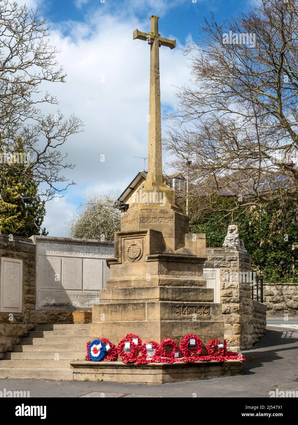 Cross type First World War war memorial with Second World War panel Malton North Yorkshire England Stock Photo