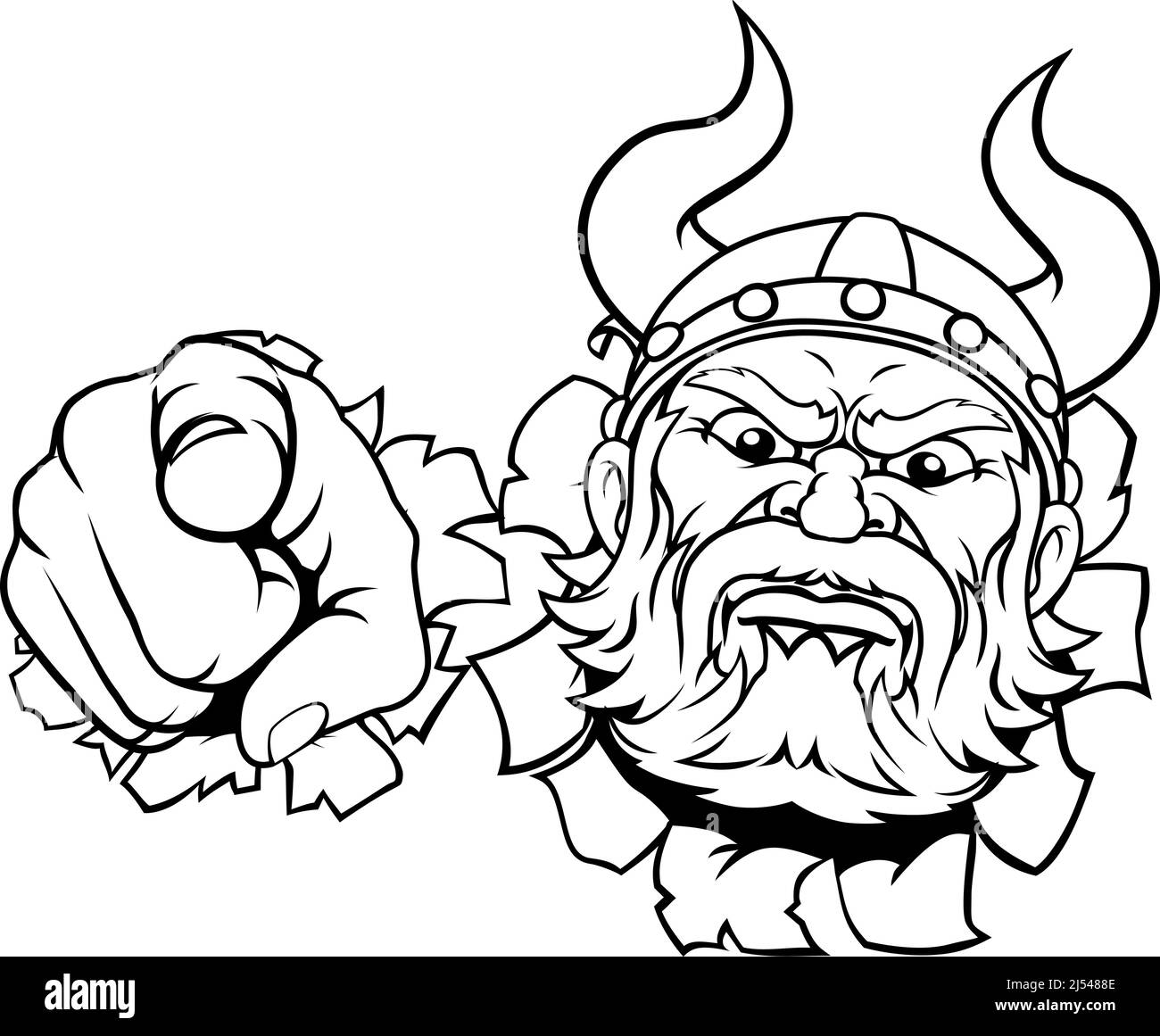 Viking Mascot Cartoon Character Pointing Stock Vector