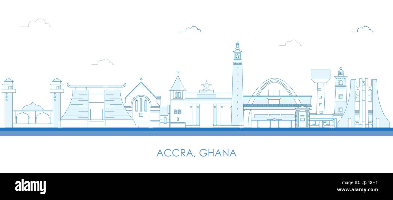 Outline Skyline panorama of city of Accra, Ghana - vector illustration Stock Vector