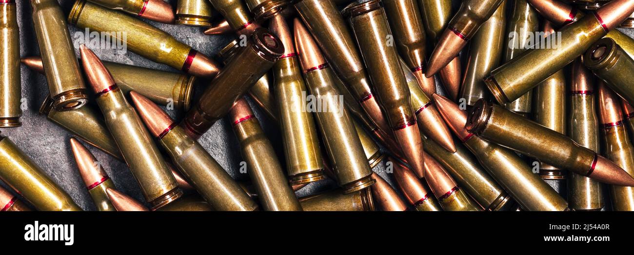 Bullets background texture banner. Cartridges 7.62 caliber for ...