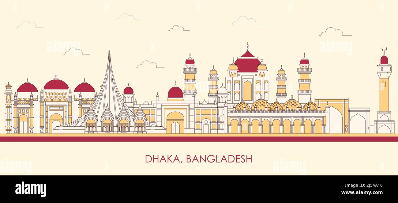 Cartoon Skyline panorama of city of Dhaka, Bangladesh - vector illustration Stock Vector