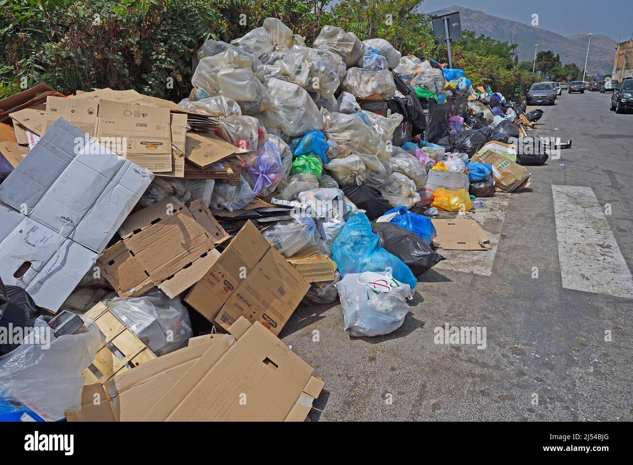 Piles of rubbish in the streeets of Palermo, Italy, Sicilia, Palermo Stock Photo