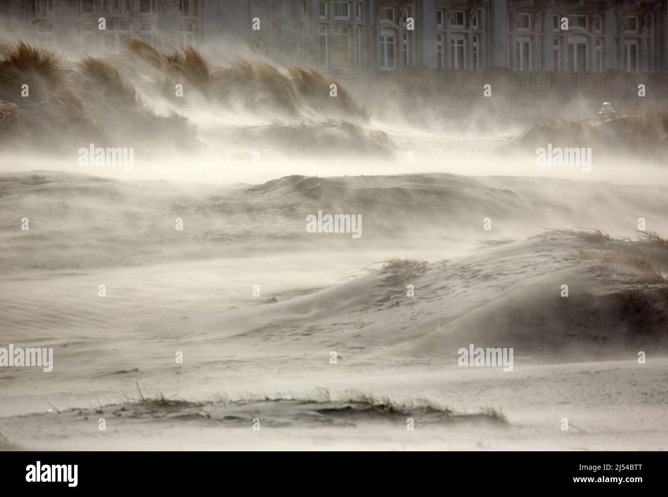 storm on the sandy beach, Hurricane Eunice, Zeynep, 02/18/2022, Belgium, West Flanders, Nieuwpoort Stock Photo