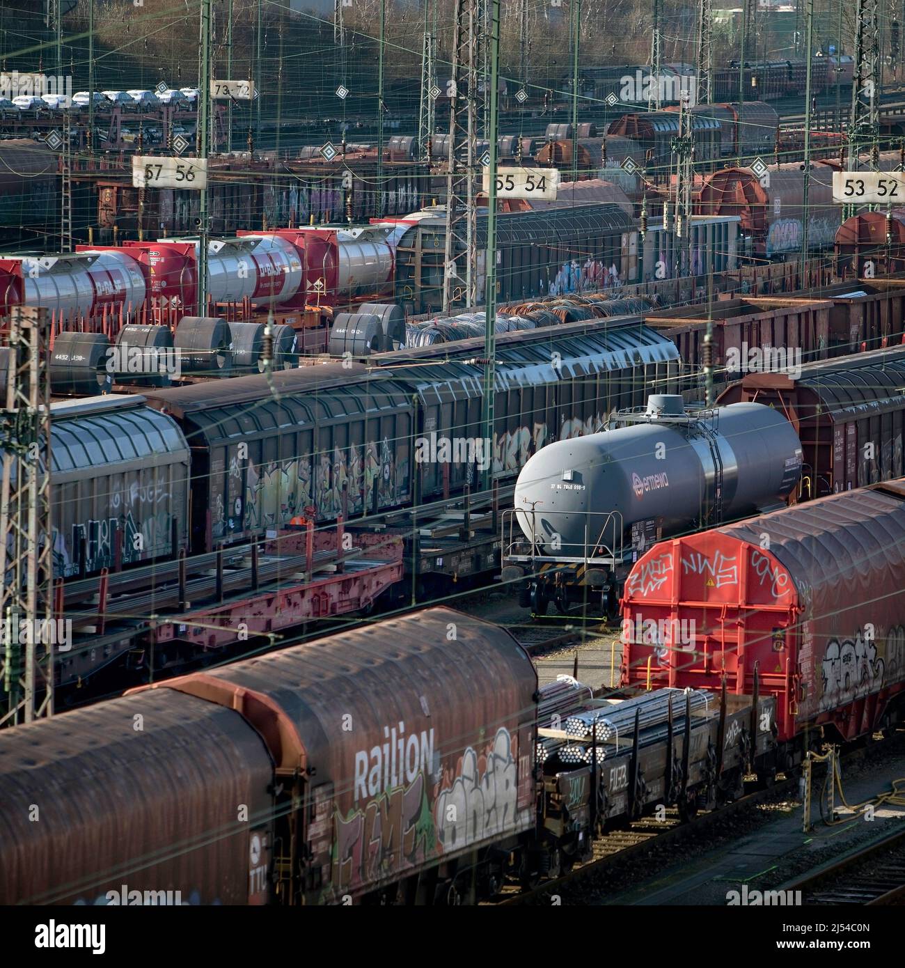 switchyard at quarter Vorhalle, freighttrains, Germany, North Rhine-Westphalia, Ruhr Area, Hagen Stock Photo