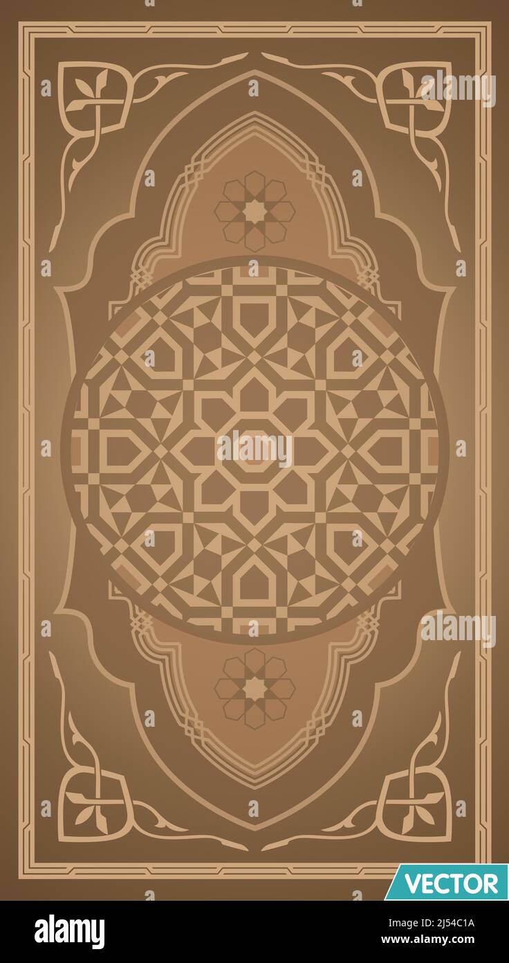 Vector Islamic Art Illustration of Muslim Prayer Fabric, Brown Background Stock Vector