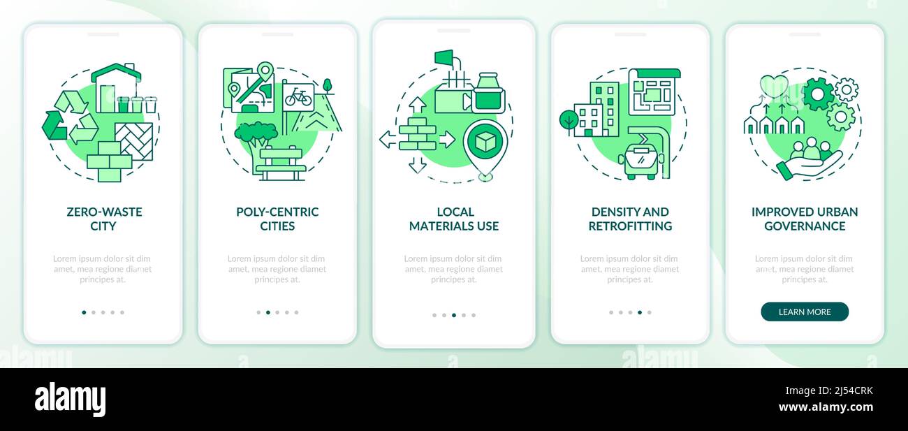 Urban development principles green onboarding mobile app screen Stock ...
