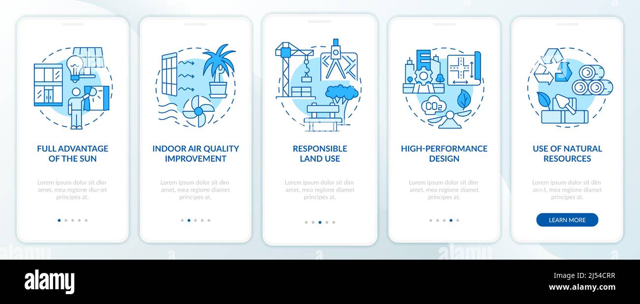 Eco-friendly architecture principles blue onboarding mobile app screen ...