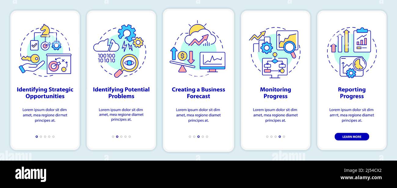 Business analytics tasks onboarding mobile app screen Stock Vector ...
