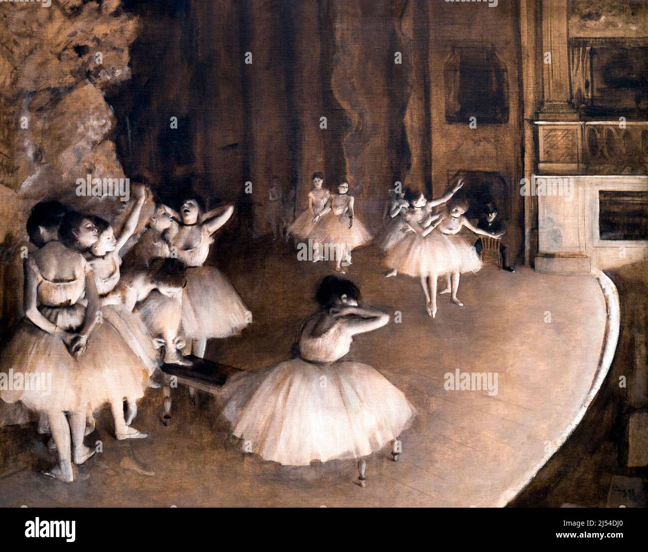 Ballet Rehearsal on Stage, Repetition d'un ballet sur la scene, Edgar Degas, 1874, Musee D'Orsay, Paris, France, Europe Stock Photo