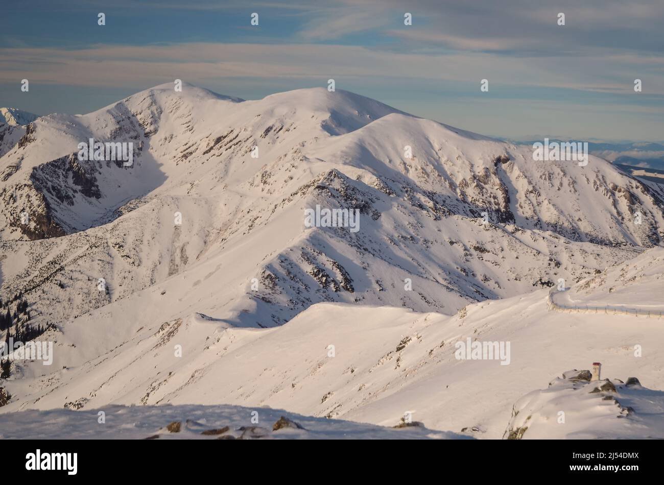 Winter mountain landscape. Snowy morning in the Polish Tatra Mountians. Stock Photo