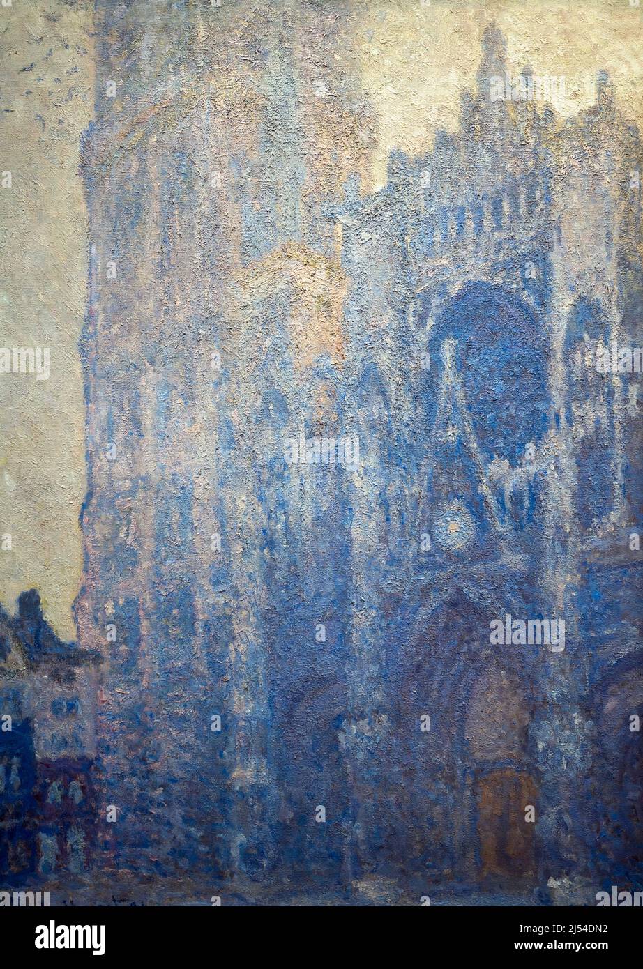 Rouen Cathedral, Great Door and Tower, morning sunlight, Harmony in white, La Cathédrale de Rouen. Le portail et la tour Saint-Romain, effet du matin; Stock Photo