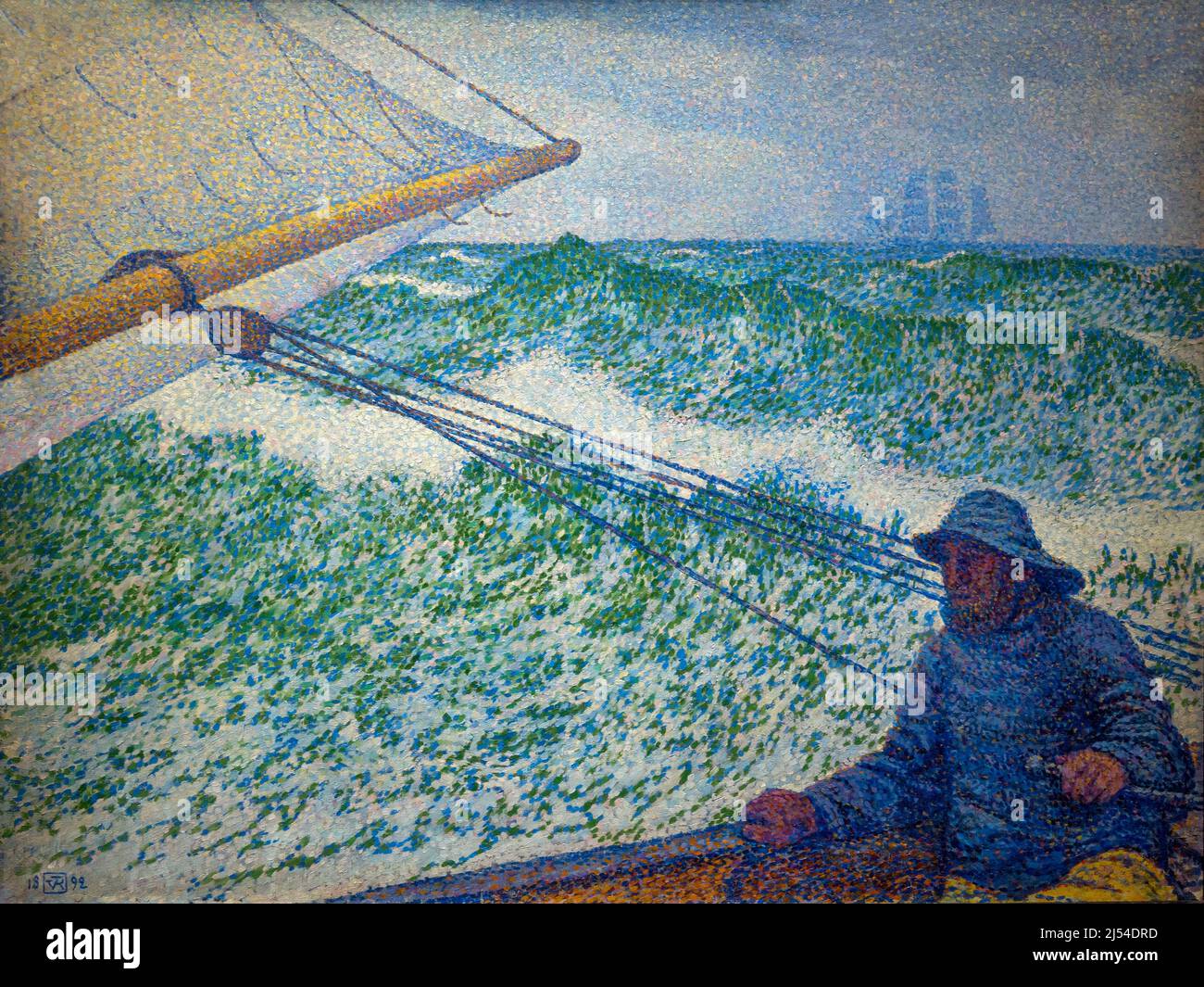The man at the tiller, L'Homme a la Barre, Theo van Rysselberghe, 1892, Musee D'Orsay, Paris, France, Europe Stock Photo