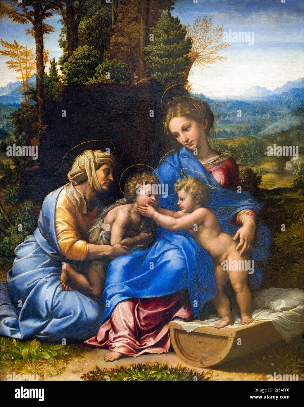 Holy Family with John the Baptist as a Boy and Saint Elizabeth, La Petite Sainte Famille, Giulio Romano, 1518-1519, Musee du Louvre, Paris, France, Eu Stock Photo