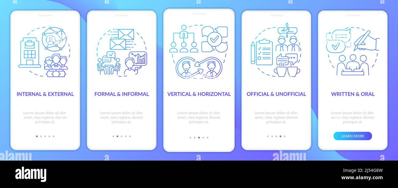 Project communication blue gradient onboarding mobile app screen Stock Vector