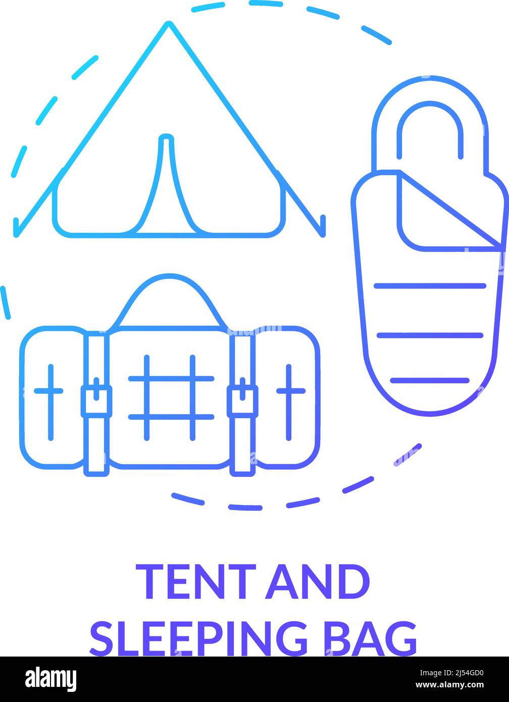 Tent and sleeping bag blue gradient concept icon Stock Vector