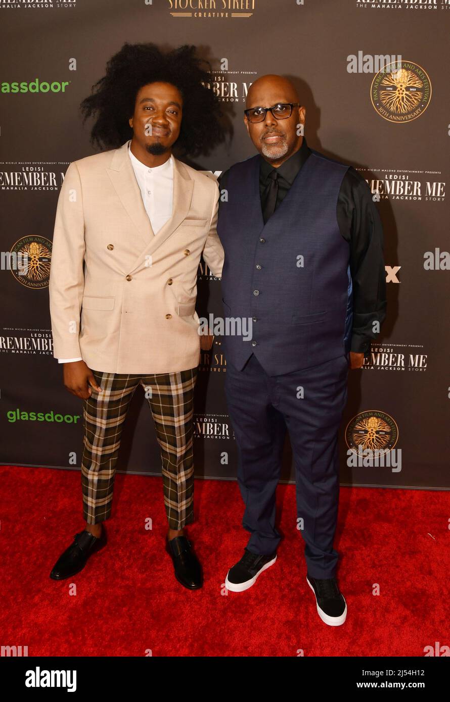 Los Angeles, Ca. 19th Apr, 2022. Paul Wright, Maestro Lightford attend the Opening Night of the Pan African Film & Arts Festival world premiere of Remember Me: The Mahalia Jackson Story at the Directors Guild Of America on April 19, 2022 in Los Angeles, California. Credit: Koi Sojer/Snap'n U Photos/Media Punch/Alamy Live News Stock Photo