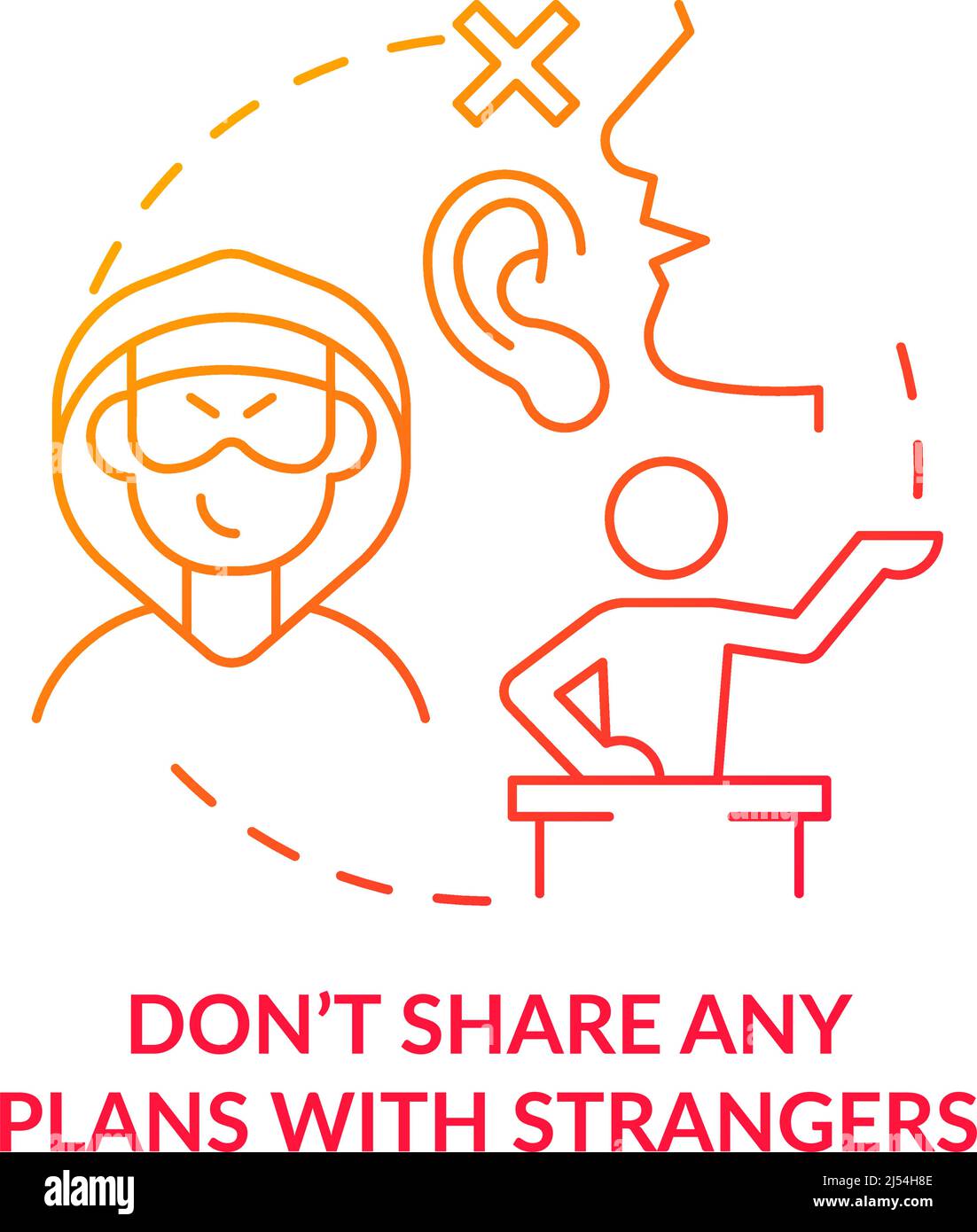 Dont share any plans with strangers red gradient concept icon Stock Vector