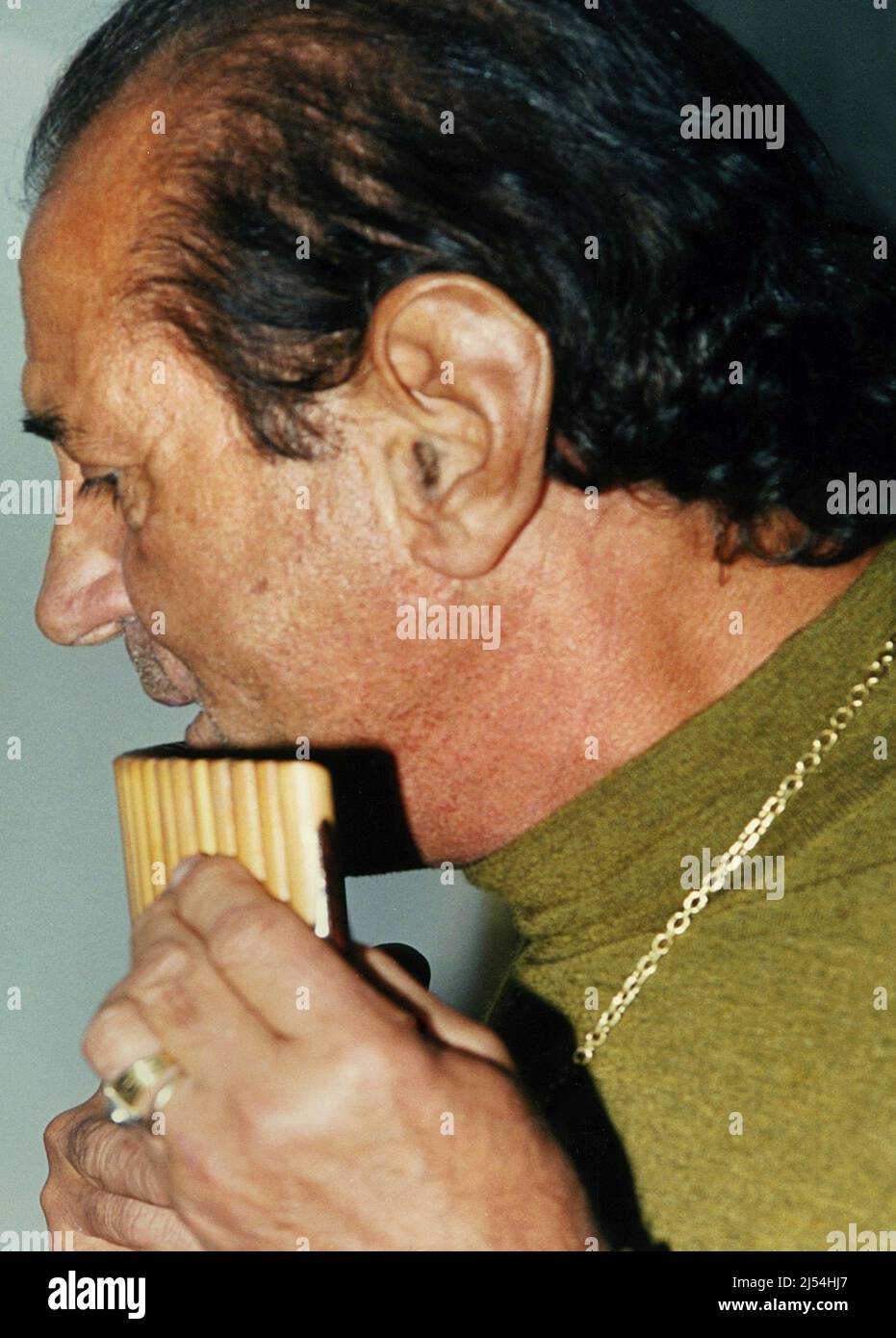 The famous Romanian musician Zamfir playing the pan flute