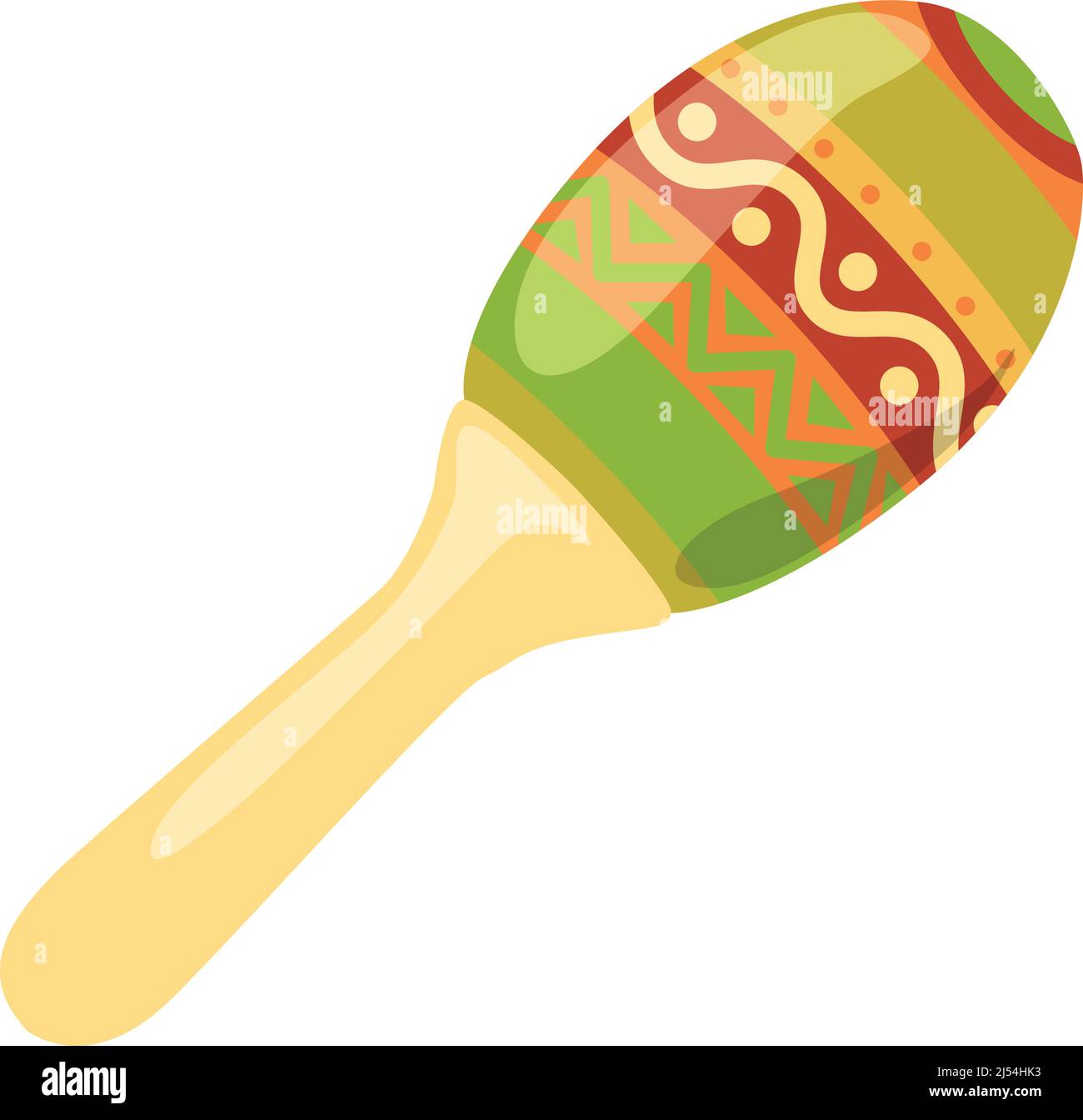 Wooden maraca. Rhythm instrument with traditional mexican pattern Stock Vector