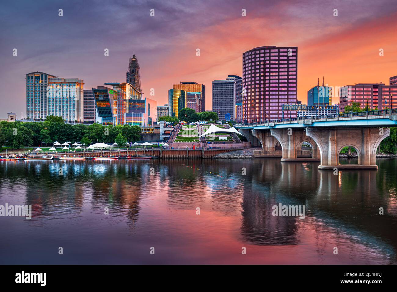 Hartford, Connecticut, USA downtown skyline at sunset. Stock Photo