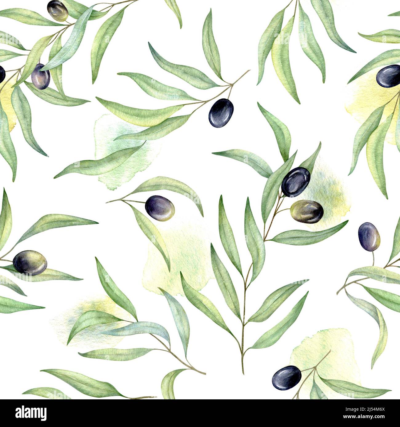 Watercolor seamless pattern of black olives. Hand painted illustration ...