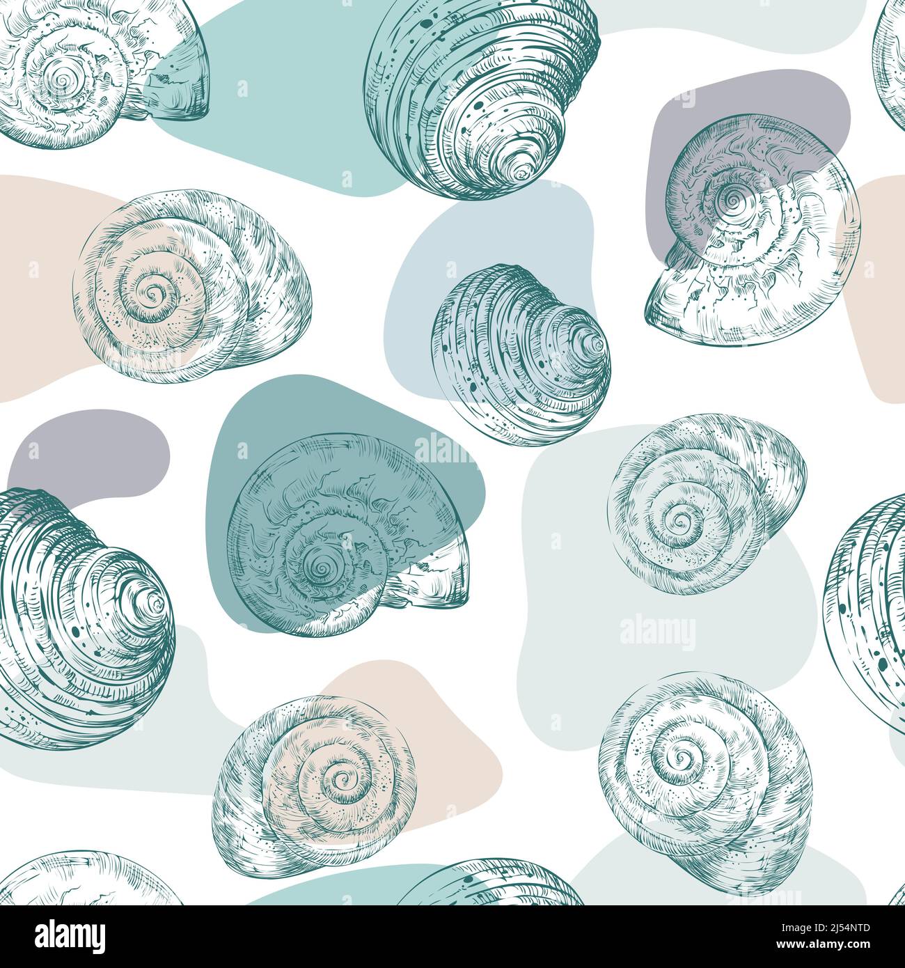 Seamless pattern of color seashells. Marine background. Hand drawn ...