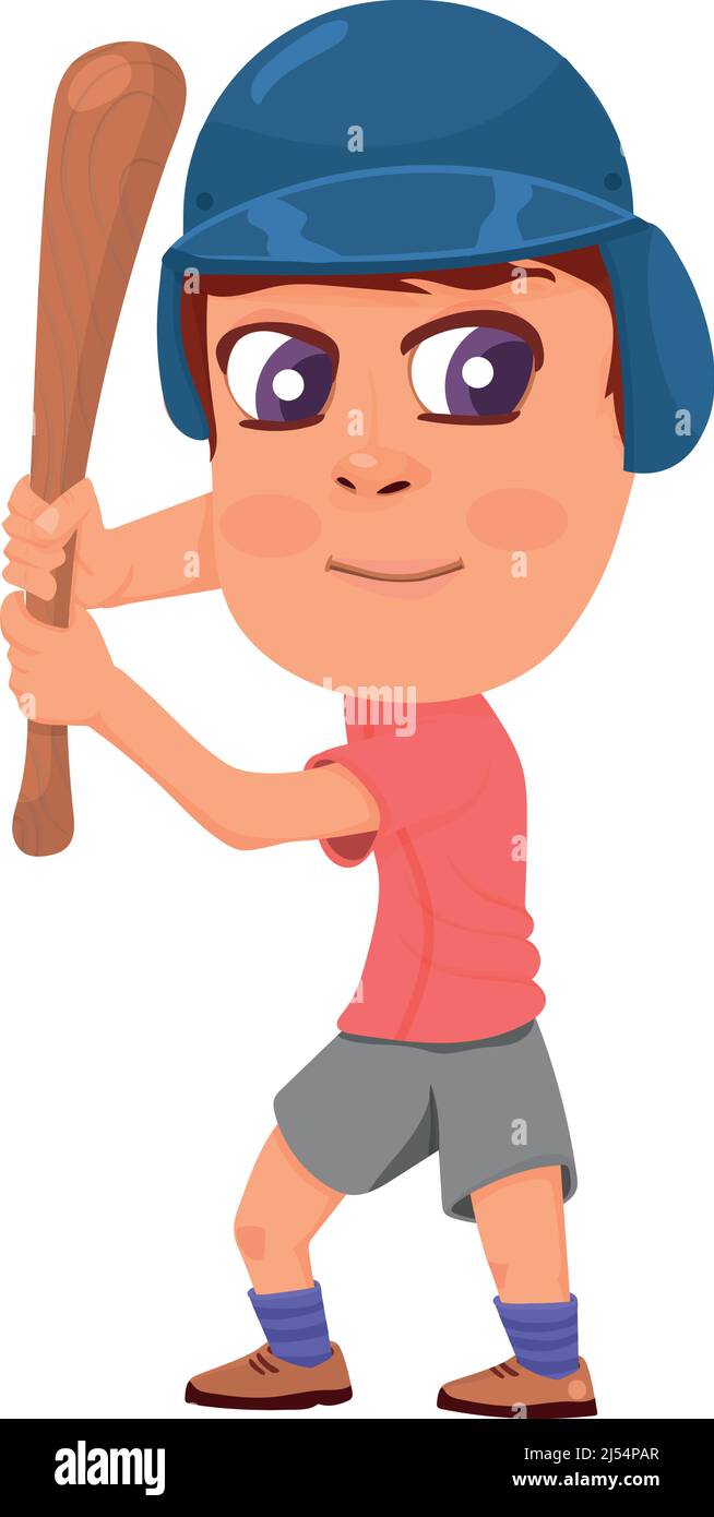 Boy holding baseball bat. Cartoon sport kid character Stock Vector