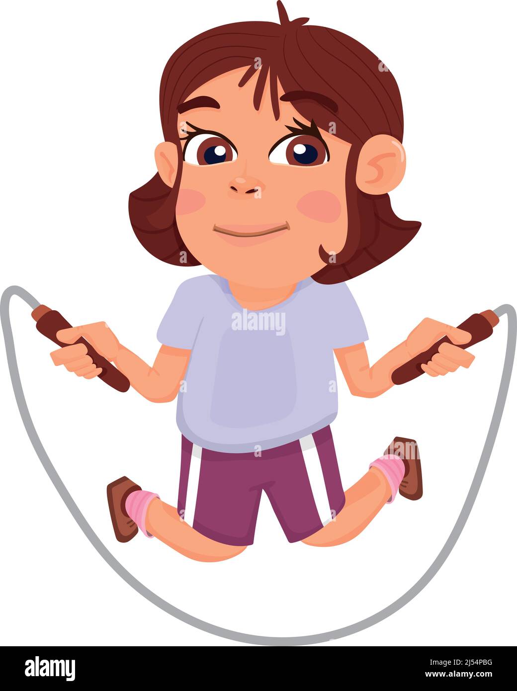 Girl jumping on skipping rope. Cartoon kid exercise Stock Vector