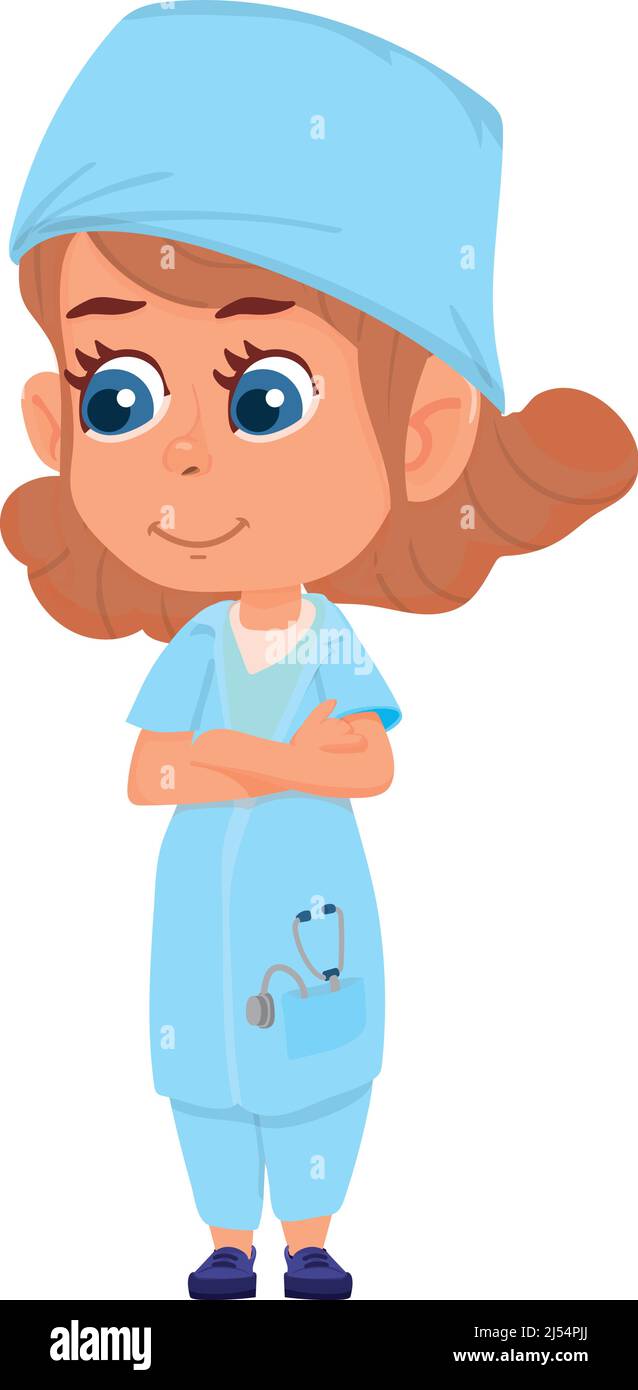 Girl in medical uniform. Doctor or nurse profession. Cartoon character Stock Vector