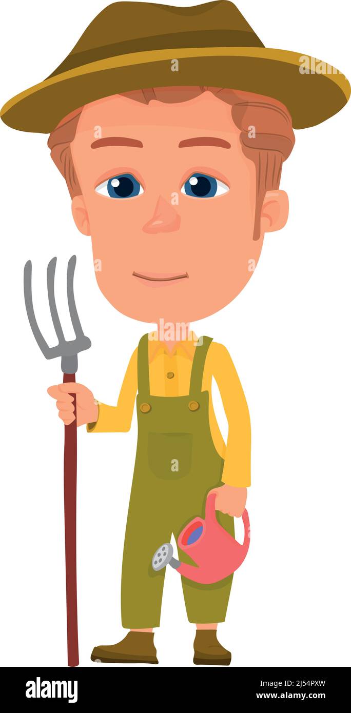 Farmer boy with pitchfork. Cute village kid character Stock Vector ...