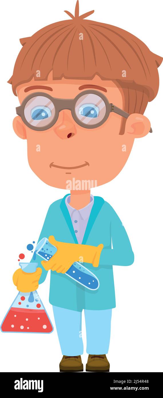 Smart boy scientist. Kid making chemical experiment Stock Vector Image ...
