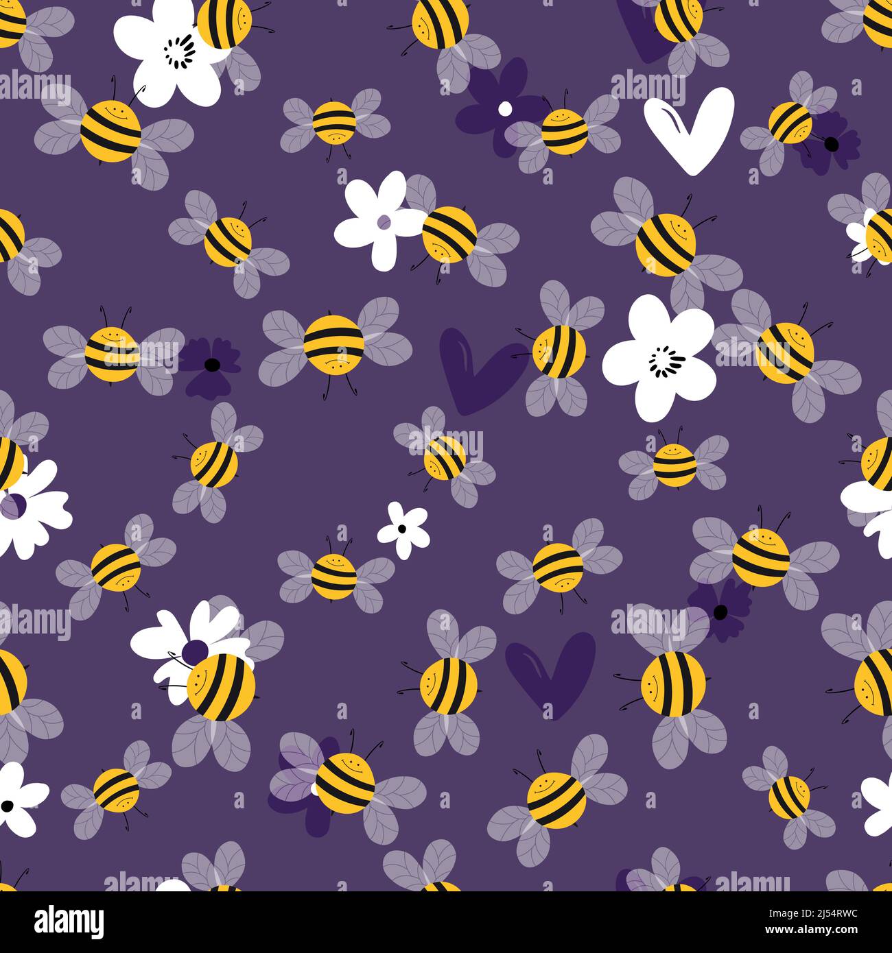 Seamless pattern with bees on floral background. Small wasp. Vector ...
