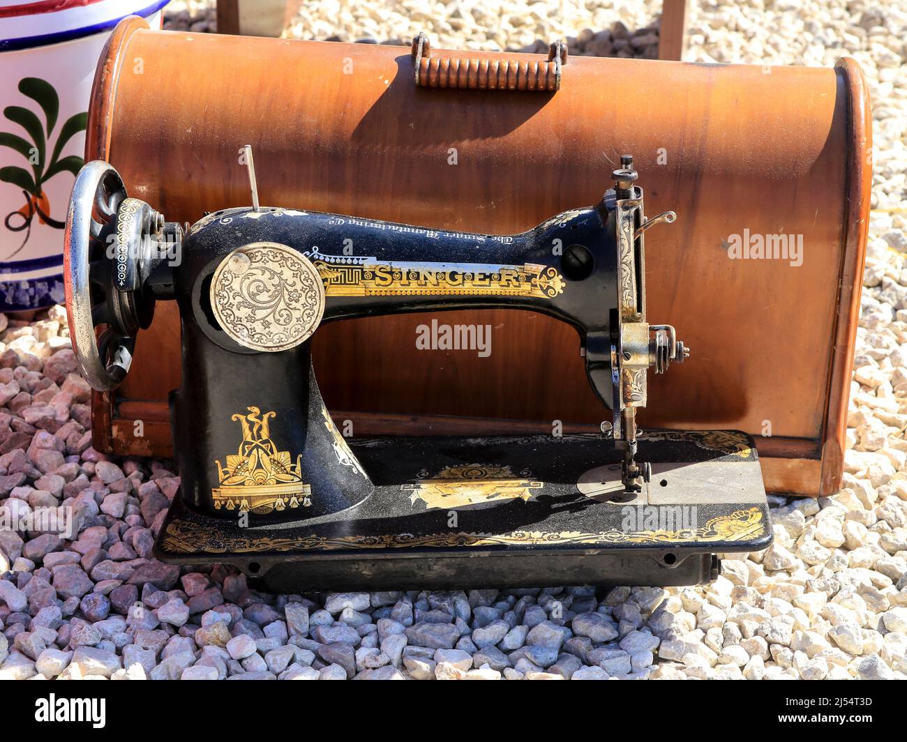 An old Singer sowing machine is still in use in Cairo Stock Photo