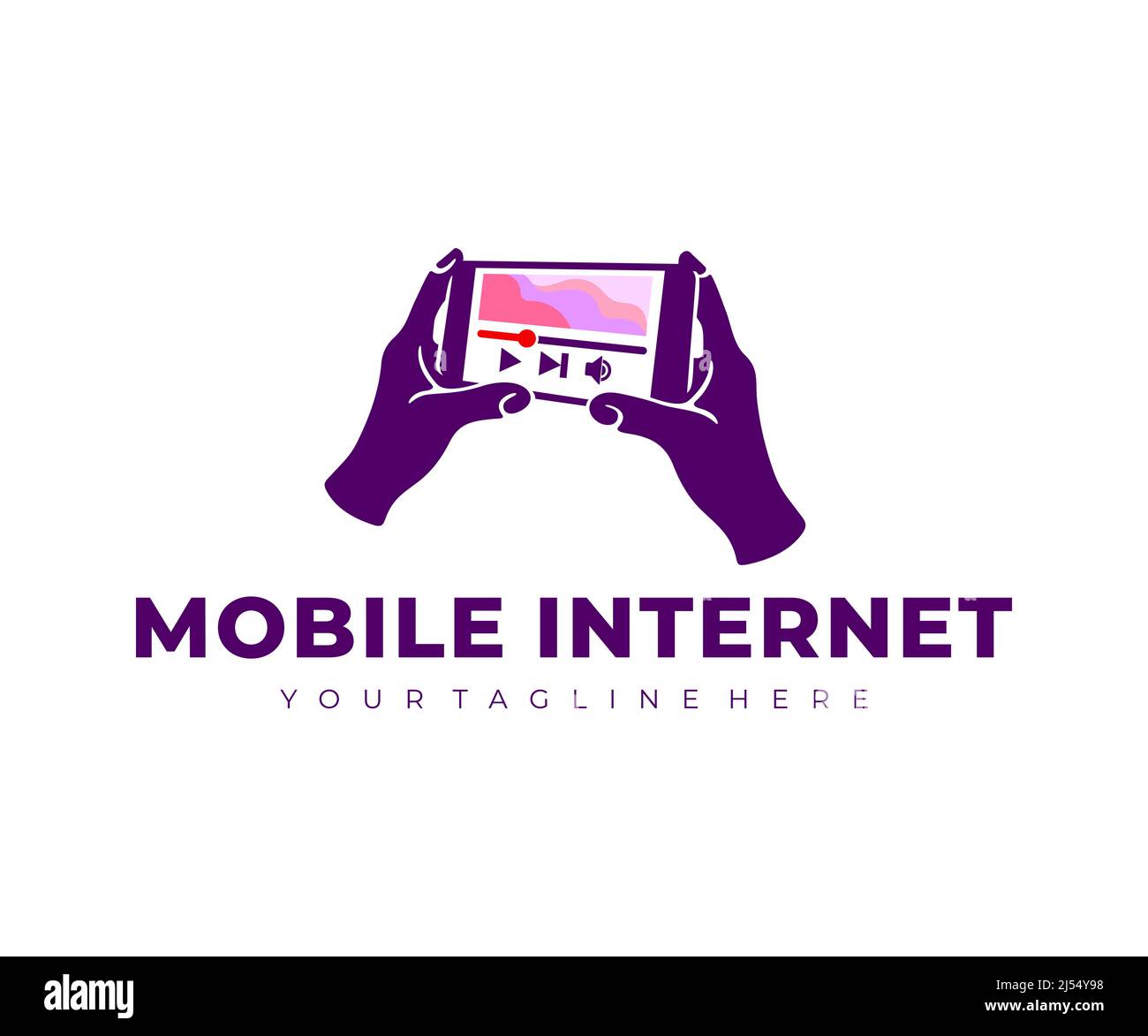 Mobile internet, holding smartphone and watching video, logo design ...