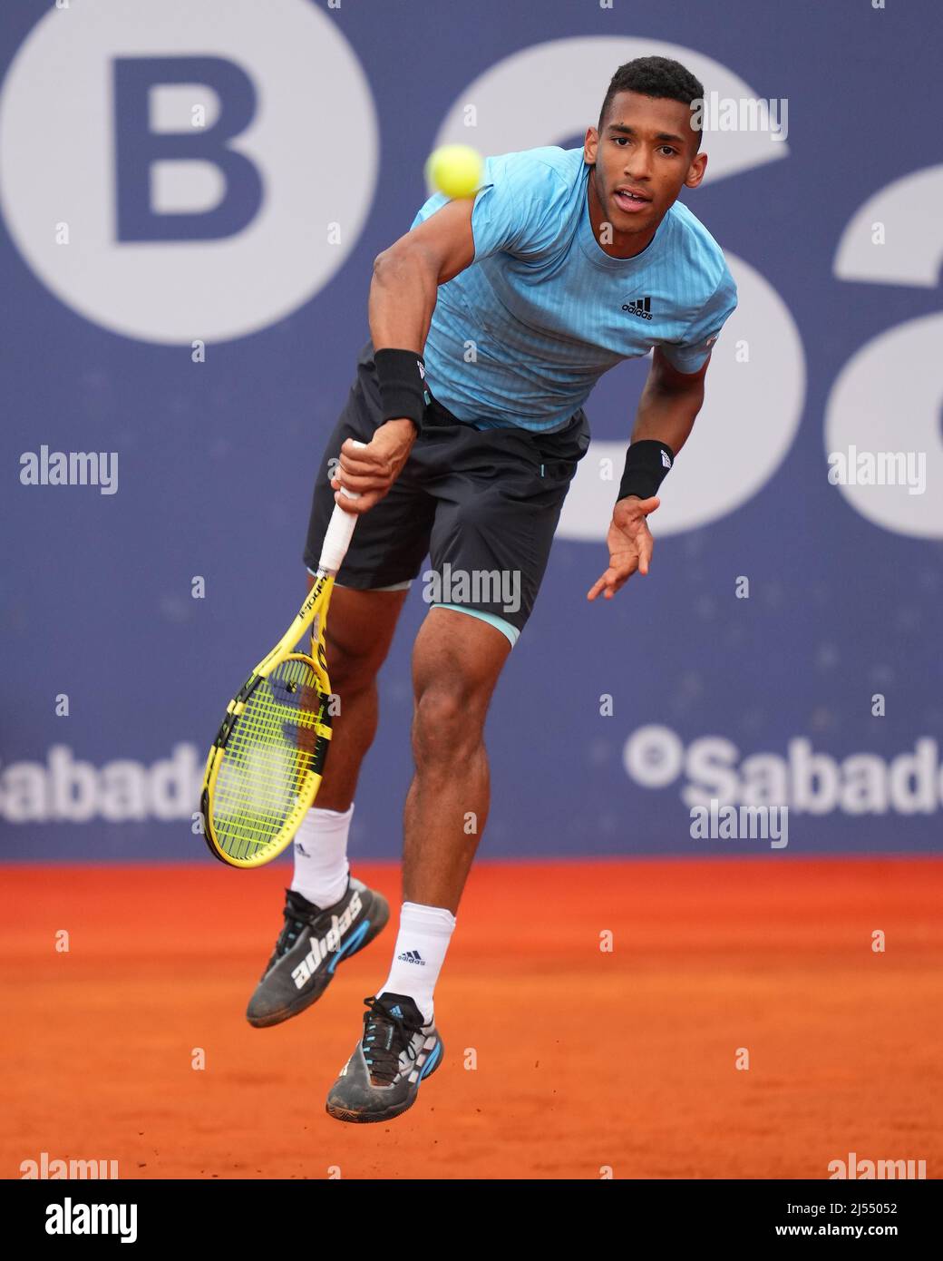 Barcelona, Spain. April 20, 2022, Felix Auger-Aliassime during the Barcelona  Open Banc Sabadell, Conde de Godo Trophy played at Real Club de Tenis  Barcelona on April 20, 2022 in Barcelona, Spain. (Photo