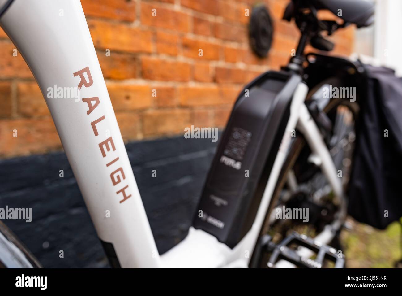 Woodbridge Suffolk UK April 08 2022 A Raleigh electric bike and