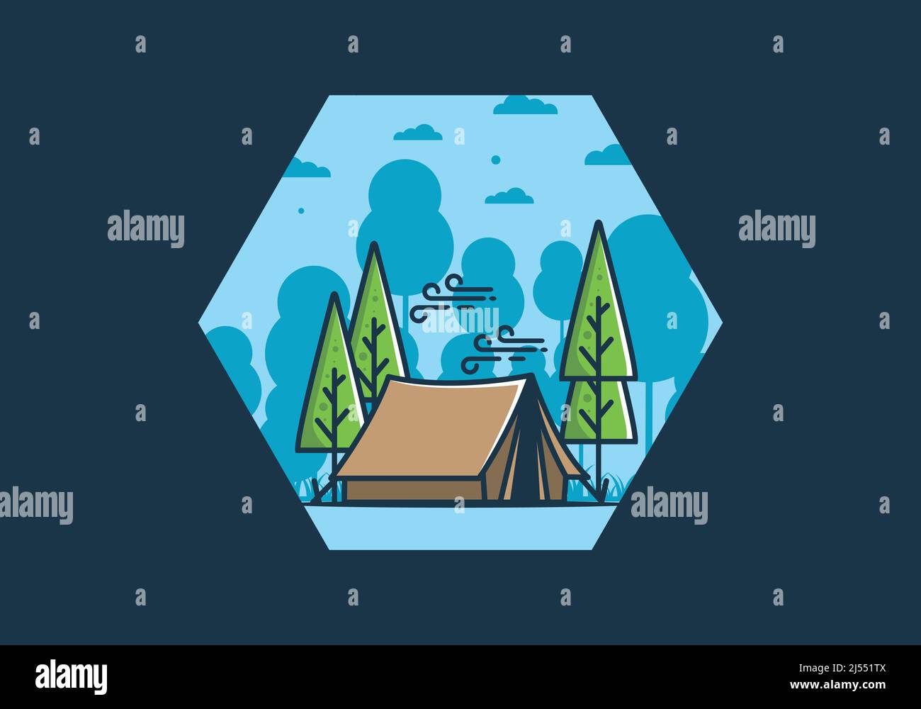 Big camping tent and pine trees illustration design Stock Vector Image ...