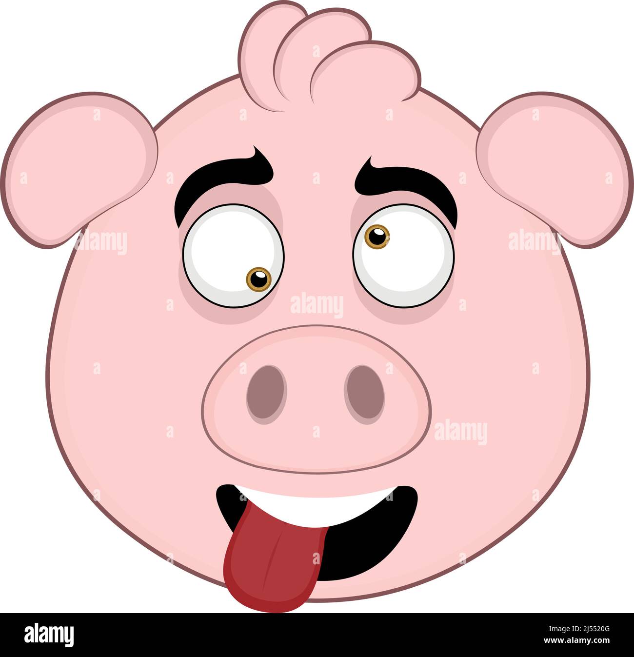 Vector illustration of the face of a cartoon pig with a crazy expression Stock Vector