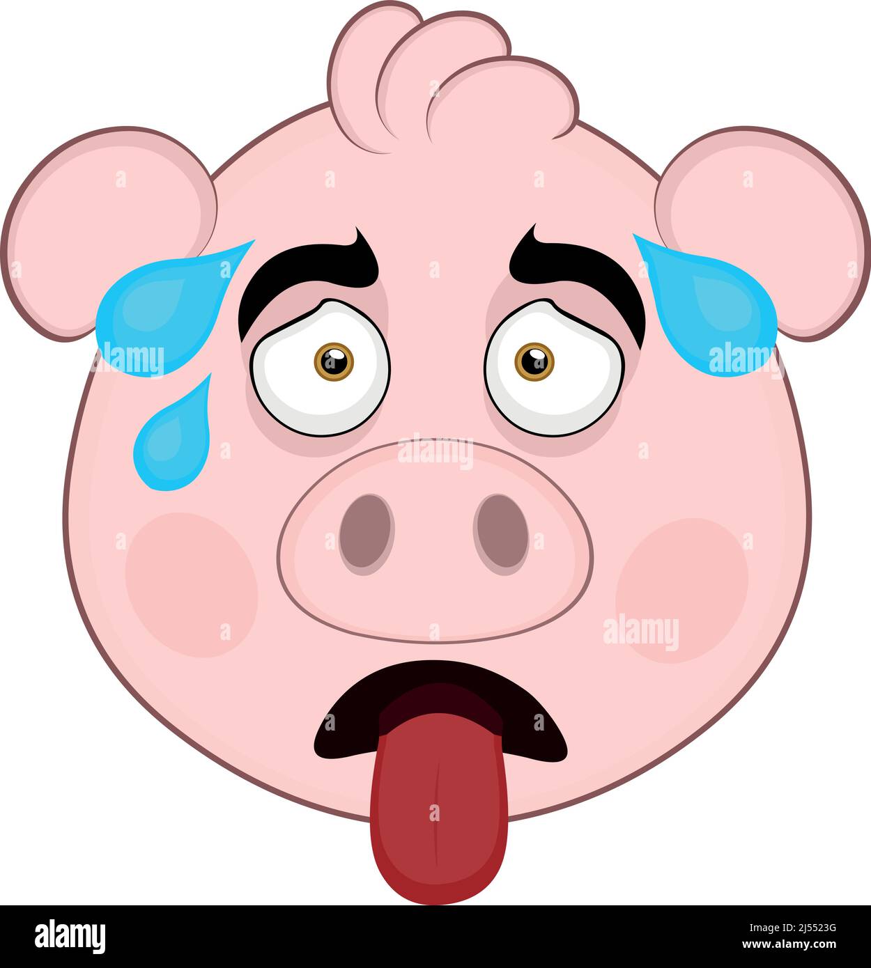 Vector illustration of the face of an exhausted cartoon pig, with his  tongue out and beads of sweat on his head Stock Vector Image & Art - Alamy
