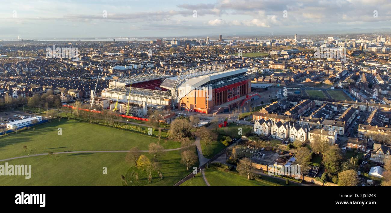 General view of construction on the new Anfield Road stand at Anfield, home of Liverpool Football Club Stock Photo