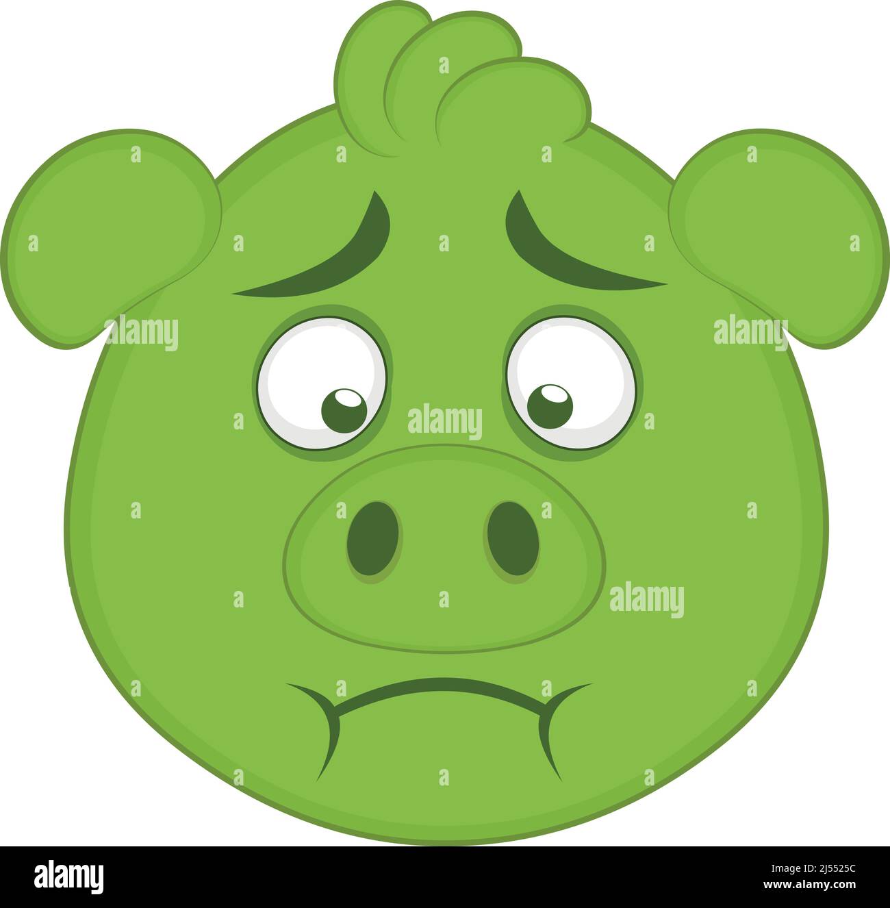 Vector illustration of the face of a cartoon pig with a green color of nausea Stock Vector