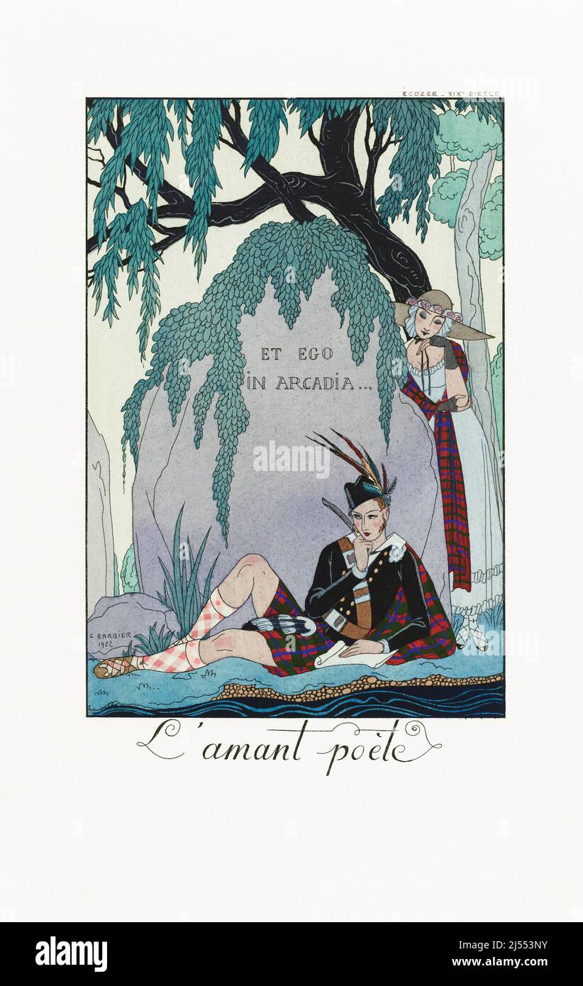 L'amant poete.  The poet lover.  From George Barbier's almanac Falbalas et Fanfreluches 1922 - 1926.  After a work by French illustrator George Barbier, 1882 - 1932. Stock Photo