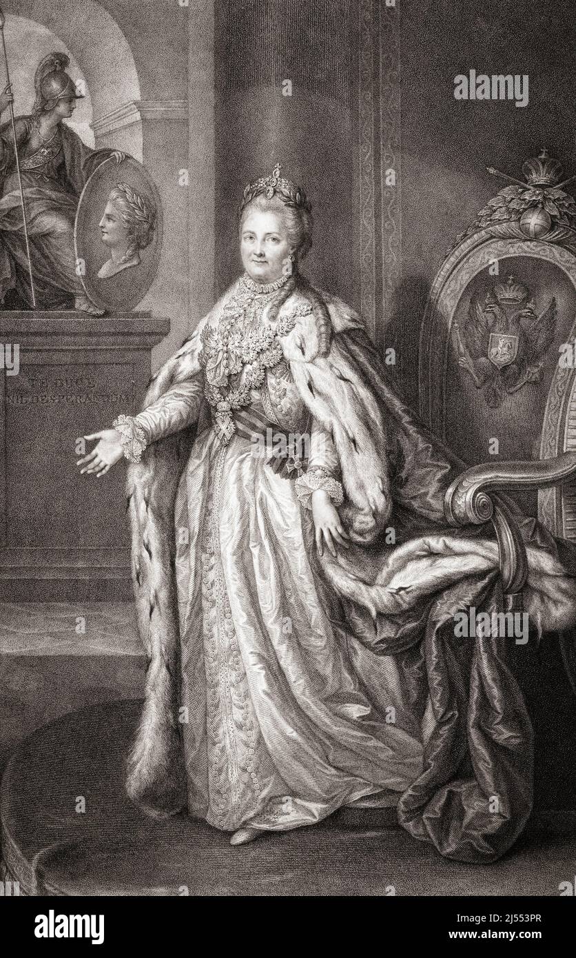 Catherine II, Catherine the Great, 1729 -1796. German born Empress of Russia.  After the 1785 engraving by Francesco Bartolozzi from the 1783 work by Michele Benedetti. Stock Photo