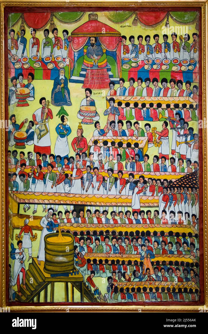 Oil painting “Haile Selassie’s Banquet”, Addis Ababa National Museum, Ethiopia Ölgemälde “ Haile Selassie’s Bankett”, Addis Ababa National Museum, Äth Stock Photo
