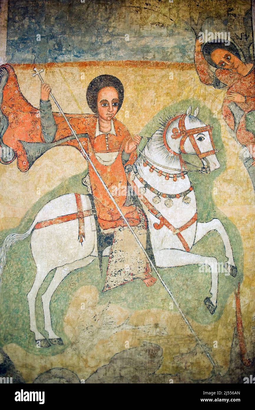 Oil painting “St Mercury”, 17th Century, Addis Ababa National Museum, Ethiopia Ölgemälde “Sankt Mercurius”, 17. Jahrhundert , Addis Ababa National Mus Stock Photo
