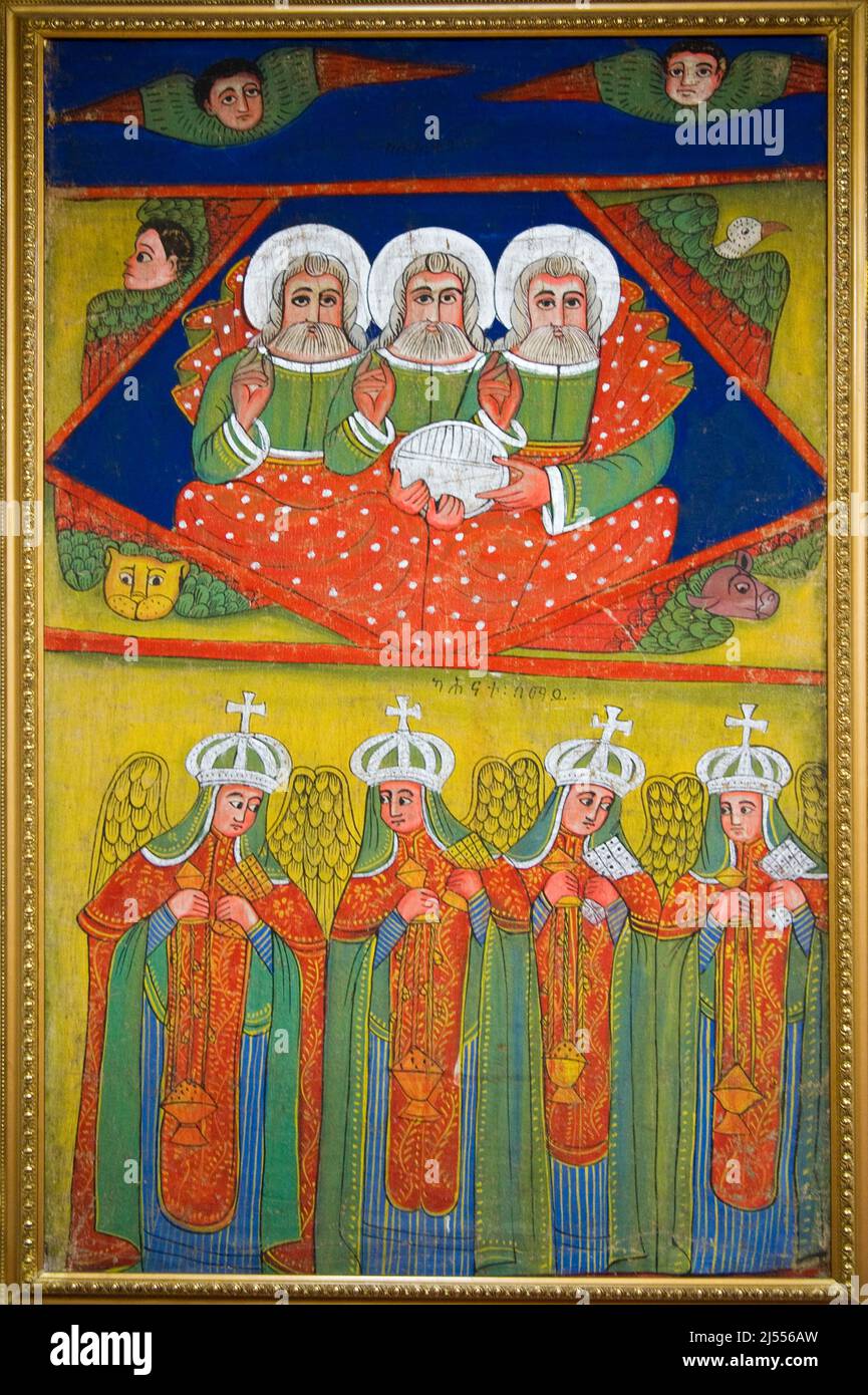 Oil painting “The Trinity”, Addis Ababa National Museum, Ethiopia Ölgemälde “Die Dreifaltigkeit”, Addis Ababa National Museum, Äthiopien Stock Photo